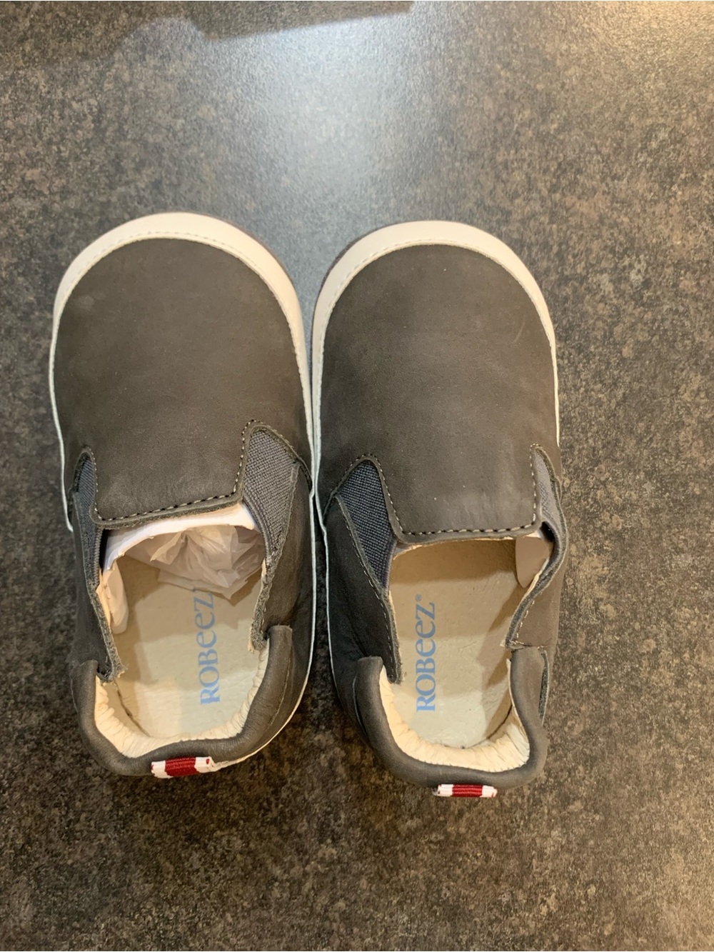 Robeez Gray and White Slip-On Baby Walker Shoes